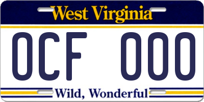 WV license plate OCF000