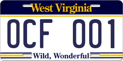 WV license plate OCF001