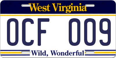 WV license plate OCF009