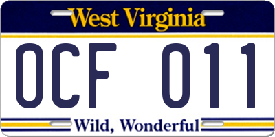 WV license plate OCF011