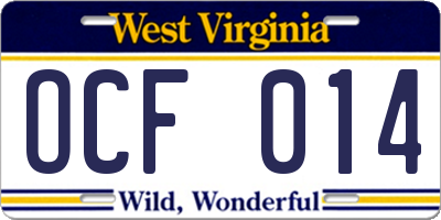 WV license plate OCF014