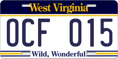 WV license plate OCF015
