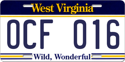 WV license plate OCF016