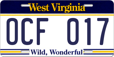 WV license plate OCF017