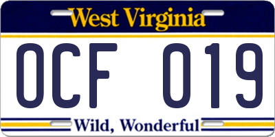 WV license plate OCF019
