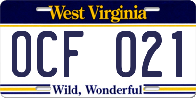 WV license plate OCF021