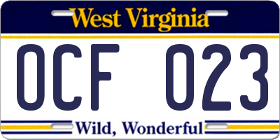 WV license plate OCF023