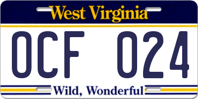 WV license plate OCF024