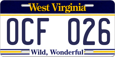 WV license plate OCF026