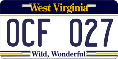 WV license plate OCF027