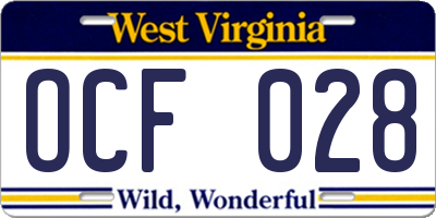 WV license plate OCF028