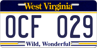 WV license plate OCF029