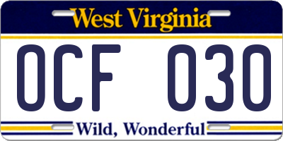WV license plate OCF030