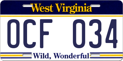 WV license plate OCF034