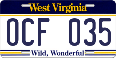 WV license plate OCF035