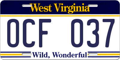 WV license plate OCF037