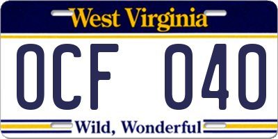 WV license plate OCF040