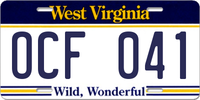 WV license plate OCF041