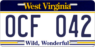 WV license plate OCF042