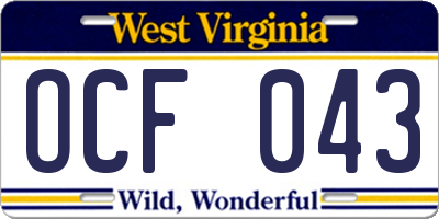 WV license plate OCF043