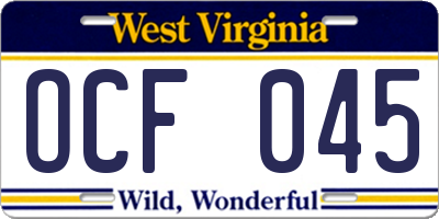 WV license plate OCF045