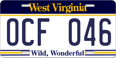 WV license plate OCF046