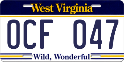 WV license plate OCF047