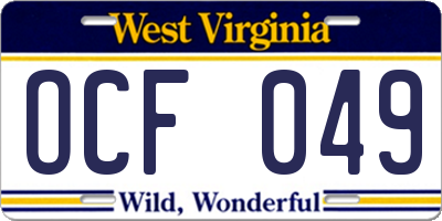 WV license plate OCF049