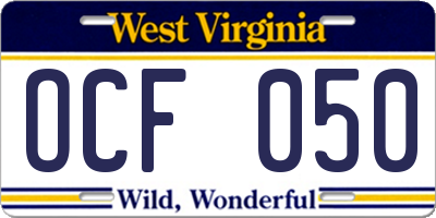 WV license plate OCF050