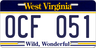 WV license plate OCF051