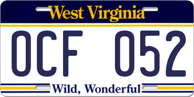 WV license plate OCF052
