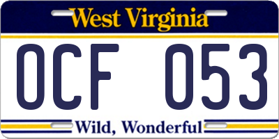 WV license plate OCF053