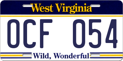 WV license plate OCF054