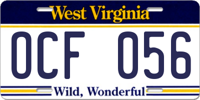 WV license plate OCF056
