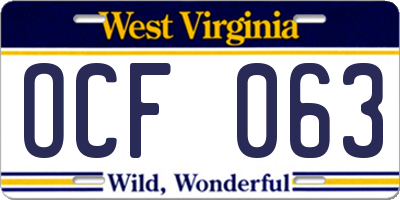 WV license plate OCF063