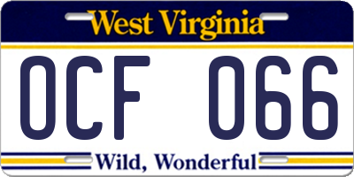 WV license plate OCF066
