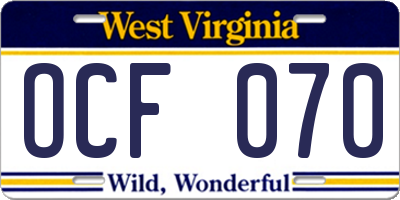 WV license plate OCF070