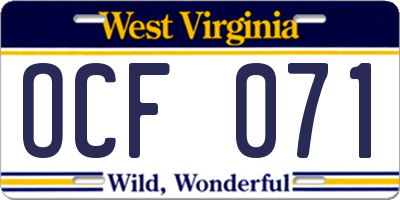 WV license plate OCF071