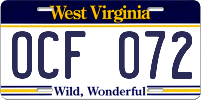 WV license plate OCF072