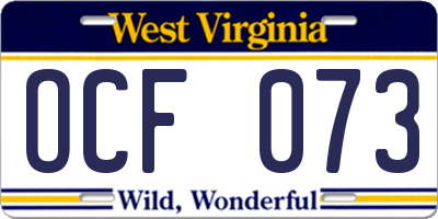 WV license plate OCF073