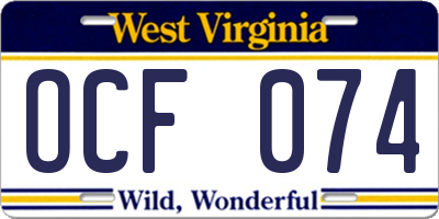 WV license plate OCF074