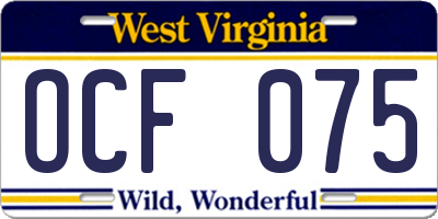 WV license plate OCF075