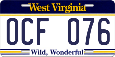 WV license plate OCF076