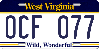 WV license plate OCF077