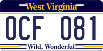 WV license plate OCF081