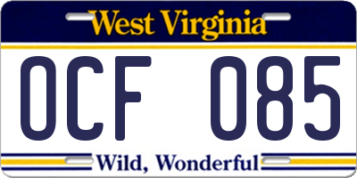 WV license plate OCF085
