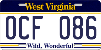 WV license plate OCF086