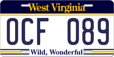 WV license plate OCF089