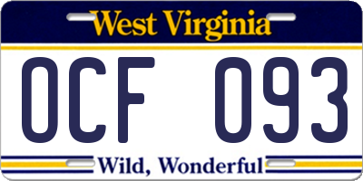 WV license plate OCF093