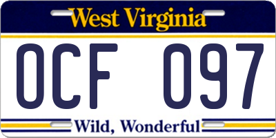 WV license plate OCF097